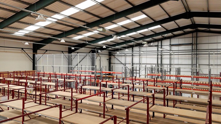 Looking across the mezzanine deck beneath the roof lights